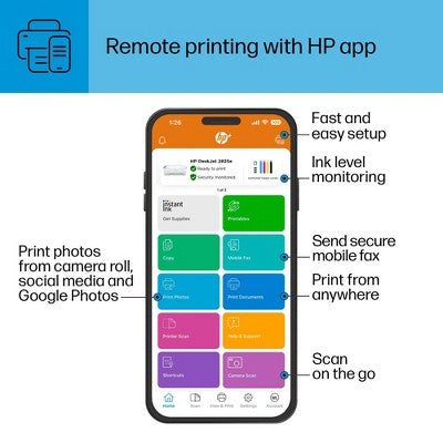 HP DeskJet 2825e Wireless All-in-One Color Printer Scanner Copier