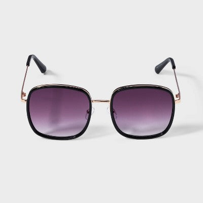 Women's Plastic and Metal Square Oversized Sunglasses - A New Day Black: UV Protection, Impact-Resistant