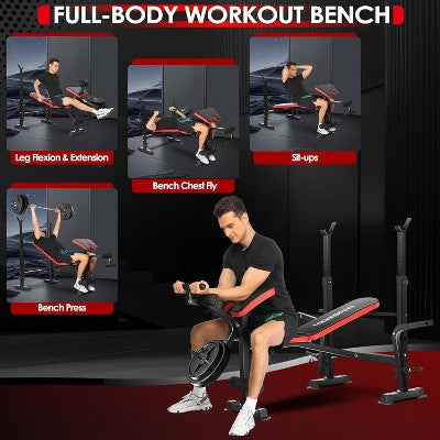 KRISRATE 6 in 1 Weight Bench Set with Squat Rack Adjustable Workout Bench with Leg Developer Preacher Curl Rack Fitness Strength Training for Home Gym (LOCAL PICKUP ONLY)