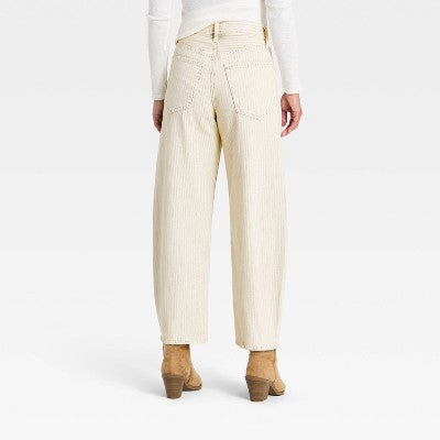 Women's High-Rise Striped Barrel Jeans - Universal Thread White 0 (LOCAL PICKUP ONLY)