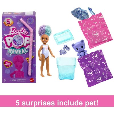 Barbie Chelsea Pop Reveal Treat Series Doll with 5 Surprises Including Scent & Pet