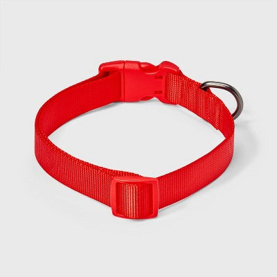 Basic Adjustable Dog Collar with Matching Buckle - L - Red - Boots & Barkley