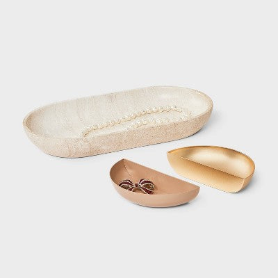 Round Nesting Jewelry Organizer Tray Set 3pc - A New Day Cream/Gold
