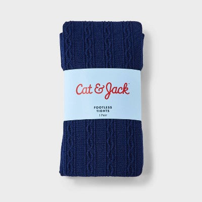 Girls' Fleece Footless Tights - Cat & Jack Navy L