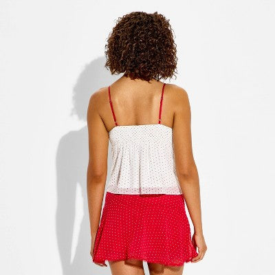 Women's Ruched Cup Open Neck Cami - Wild Fable Cream Polka Dots XL