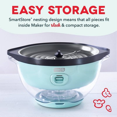 Dash 6qt SmartStore Stirring Popcorn Maker - Aqua: Electric Popcorn Popper, 850W, Hand Wash, 1-Year Warranty