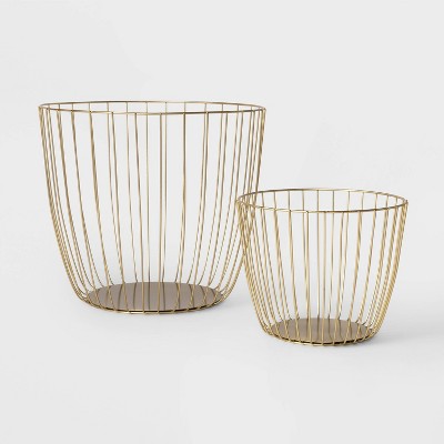 Large Metal Wire Basket Gold - Threshold: Round Decorative Blanket Holder, 18"x16" Iron Basket