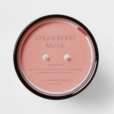 Colored Vase with Dustcover 2-Wick Strawberry Musk & Cedar Scented Glass Jar Candle Red 22.4oz - Threshold: Mimosa Essence, 64hr Burn