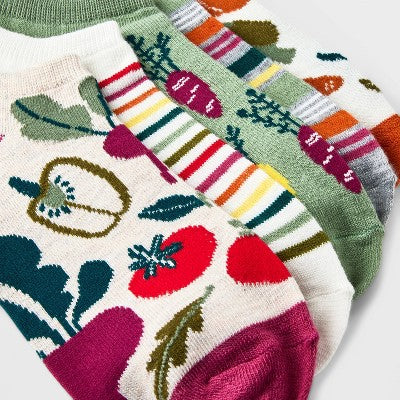 Women's Veggies 6pk Low Cut Socks - Assorted Colors 4-10: Fruit Pattern, Lightweight Fabric