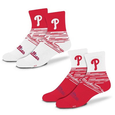 MLB Philadelphia Phillies Youth Quarter Socks - 2pk: Cushioned Heel & Toe, Team Logo