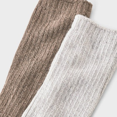 Women's Luxury Collection Cashmere Blend Fine Rib Super Soft 2pk Crew Socks - Auden Gray/Light Heather Gray 4-10