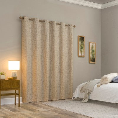 40"x84" Sun Zero Brinlee Leaf Silhouette 100% Blackout Grommet Curtain Panel Taupe: Modern Floral, Energy Efficient