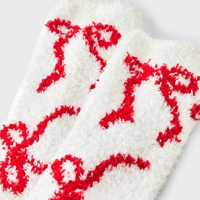 Women's Bows Cozy Valentine's Day Crew Socks - Ivory/Red 4-10