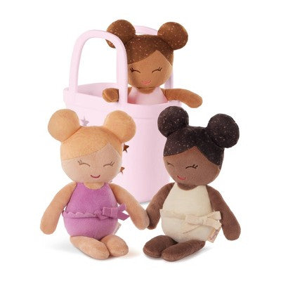 LullaBaby Bathtime Set with 3 Plush Bath Dolls in Pink Basket