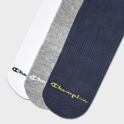 Champion Mens 3pk Varsity Cushion Crew Socks Navy/Gray/White 6-12