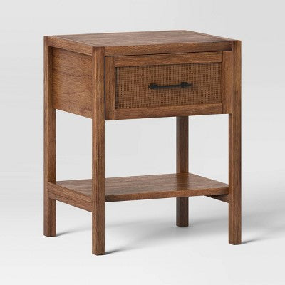 Warwick End Table with Drawer Brown - Threshold: Veneer Finish, Storage Shelf, Wood Frame (LOCAL PICKUP ONLY)
