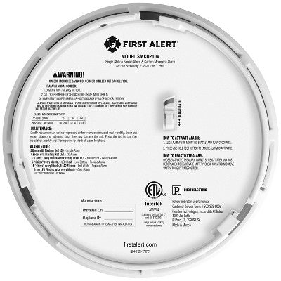 First Alert Alarm Combo DC10 with VCE SMCO210V Clam Tray: Smoke & Carbon Monoxide Detector, Fire Alarm, 10-Year Warranty