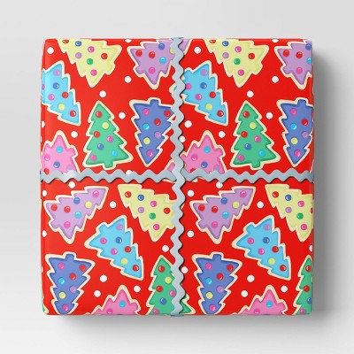 30" 25 sq ft Christmas Roll Wrap Colorful Trees on Red - Wondershop (LOCAL PICKUP ONLY)