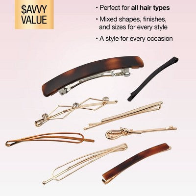 scunci Fashion Pins & Barrettes - Assorted Sizes & Styles - All Hair - 8pcs