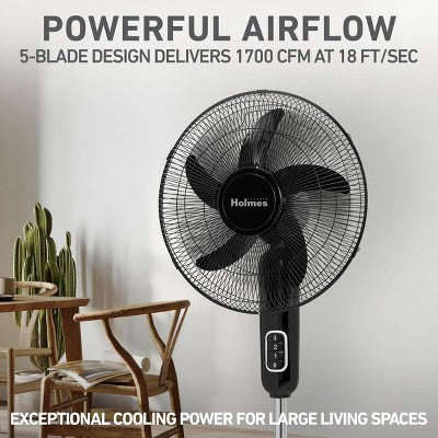 Holmes 16" Blade Breeze Manual Stand Oscillating Fan Black