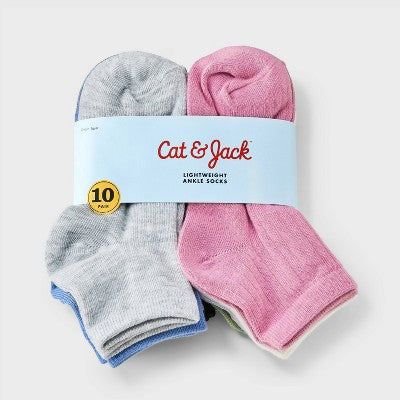 Girls' 10pk Lightweight Ribbed Ankle Socks - Cat & Jack M
