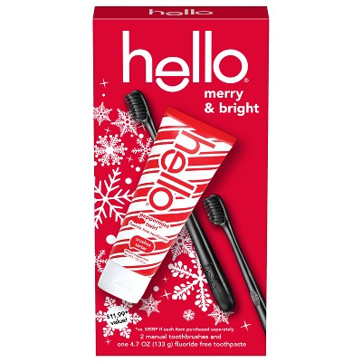 hello Stocking Stuffer, Fluoride-Free Toothpaste and Soft Charcoal Toothbrush Holiday Gift Set - 3ct