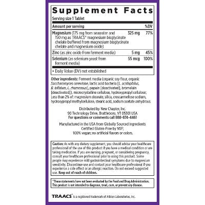 New Chapter Magnesium + Selenium & Zinc with Muscle Support Minerals + Hydrating Electrolytes, 325 mg with Magnesium Glycinate Tablets - 30ct