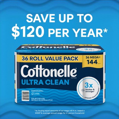 Cottonelle Ultra Clean Strong Toilet Paper - 36 Mega Rolls