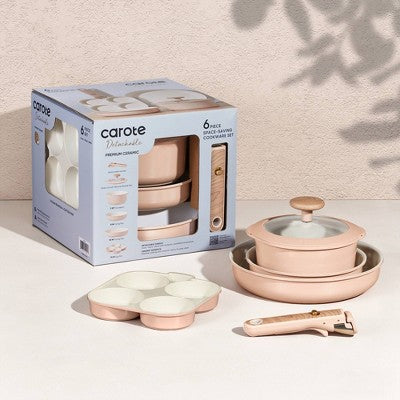 Carote 6pc Ceramic Nonstick Detachable Cookware Set Pink