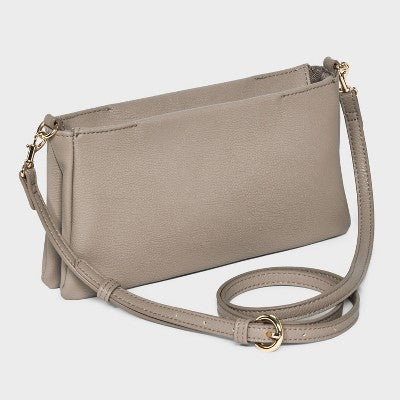 Double Gusset Crossbody Bag - Universal Thread Gray: Adjustable Strap, Twill Construction