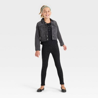 Girls' Cozy Leggings - Cat & Jack Black Sparkle M Slim