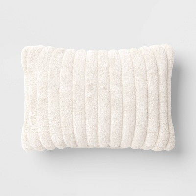Channeled Faux Fur Lumbar Throw Pillow Ivory - Room Essentials: Decorative Accent for Dorm, Polyester Fill