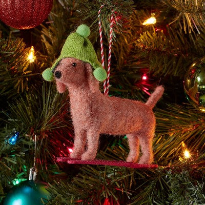 Felted Wool Dachshund Dog Christmas Tree Ornament - Wondershop