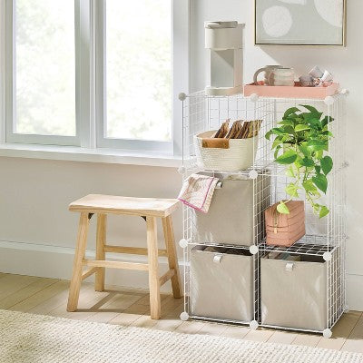 11" 6 Cube Metal Grid Storage White - Brightroom