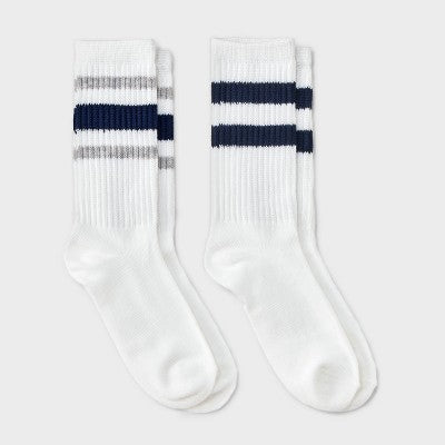 Girls' 2pk striped crew socks - art classNavy Blue/Gray L