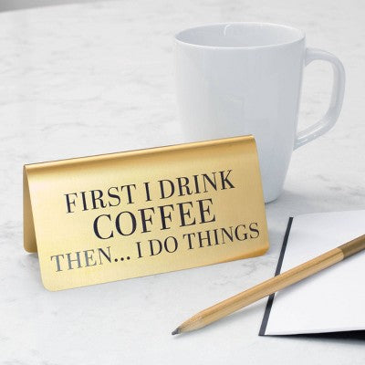 Desktop Plaque: Made for Retail Gold Titanium Freestanding Desk Sign, Office & Retail Signage, 5.14" W x 2.5" H