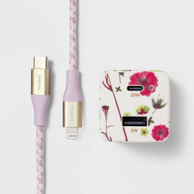 2-Port Wall Charger with 6' Lightning to USB-C Cable - heyday Floral