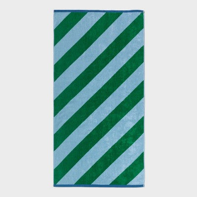 36"x72" Reversible Diagonal Striped Oversized Beach Towel Blue/Green - Room Essentials