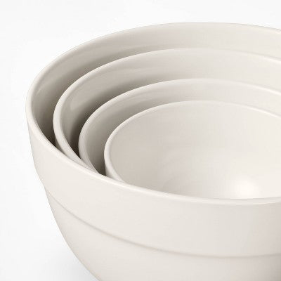 4pc Stoneware Mixing Bowl Set Cream - Figmint