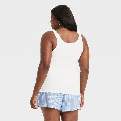 Women's Slim Fit Layered Tank Top - A New Day White XXL: Cotton Modal Blend, Scoopneck, Knit Rib
