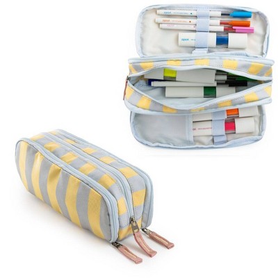Yoobi Triple Zip Pencil Pouch - Lavender/Yellow Stripe, School Supplies