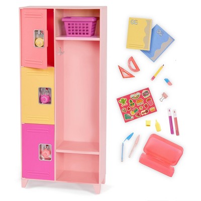 Our Generation School Spirit Pink Locker & Supplies Accessory Set for 18" Dolls: Includes Pencil, Storage Baskets, Marker, Locker