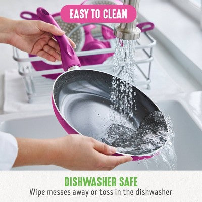 GreenLife Essentials 8" Ceramic Nonstick Aluminum Fry Pan Bright Pink: Dishwasher-Safe, Smooth Induction Compatible