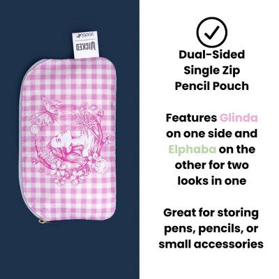 Wicked x Yoobi Pencil Pouch Wicked Gingham Dual Sided Single Zip Case with Glinda and Elphaba Designs Gifting