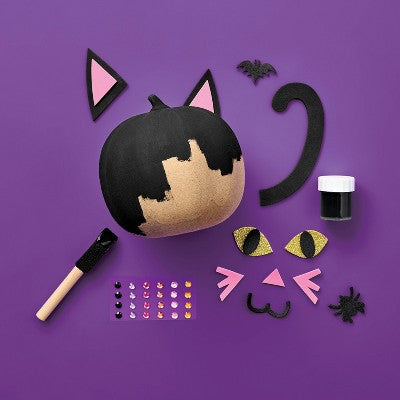Halloween Craft Embellished Paper Mache Cat Pumpkin Painting Kit - Mondo Llama