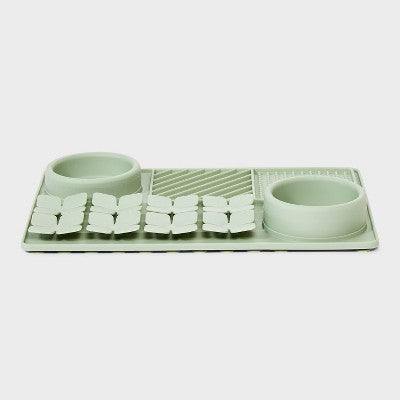 Slow Lick Dog Feeding Mat - Boots & Barkley Sage Green: Silicone, 12"x8"