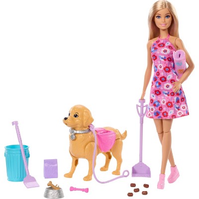 Barbie "Malibu" Walk & Potty Pup Toy Set, Includes Doll, Walking Pet Dog with Potty Feature, & Accessories