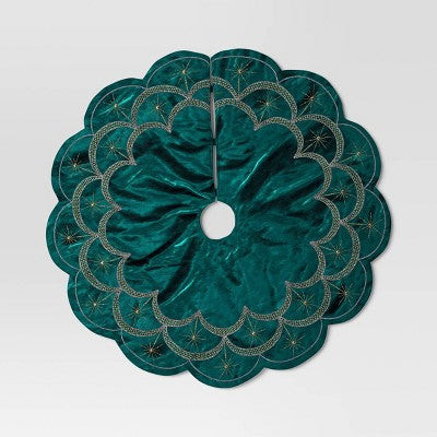 48" Christmas Dia Art Deco Embellished Soft Velvet Tree Skirt Green - Wondershop