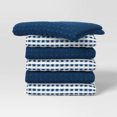 6pc Terry Kitchen Towels Dark Blue - Room Essentials: Cotton Gingham Check, Machine Wash, Dish & Cleaning Towels