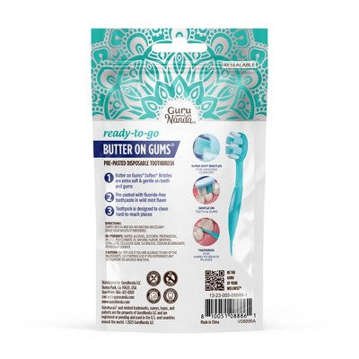 GuruNanda Butter on Gums Pre-Pasted Toothbrushes - 5ct